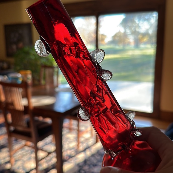 Victorian Cranberry Glass Bud Vases - Picture 6 of 6